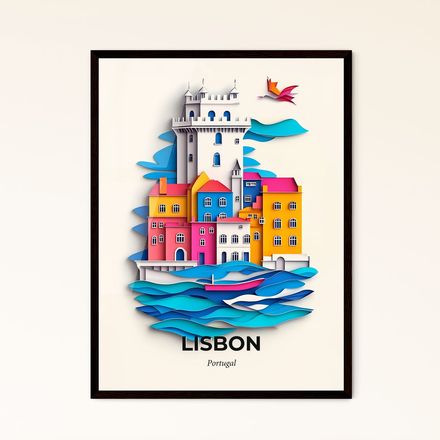 Vivid Lisbon, Portugal - a paper cut of a city on a beach