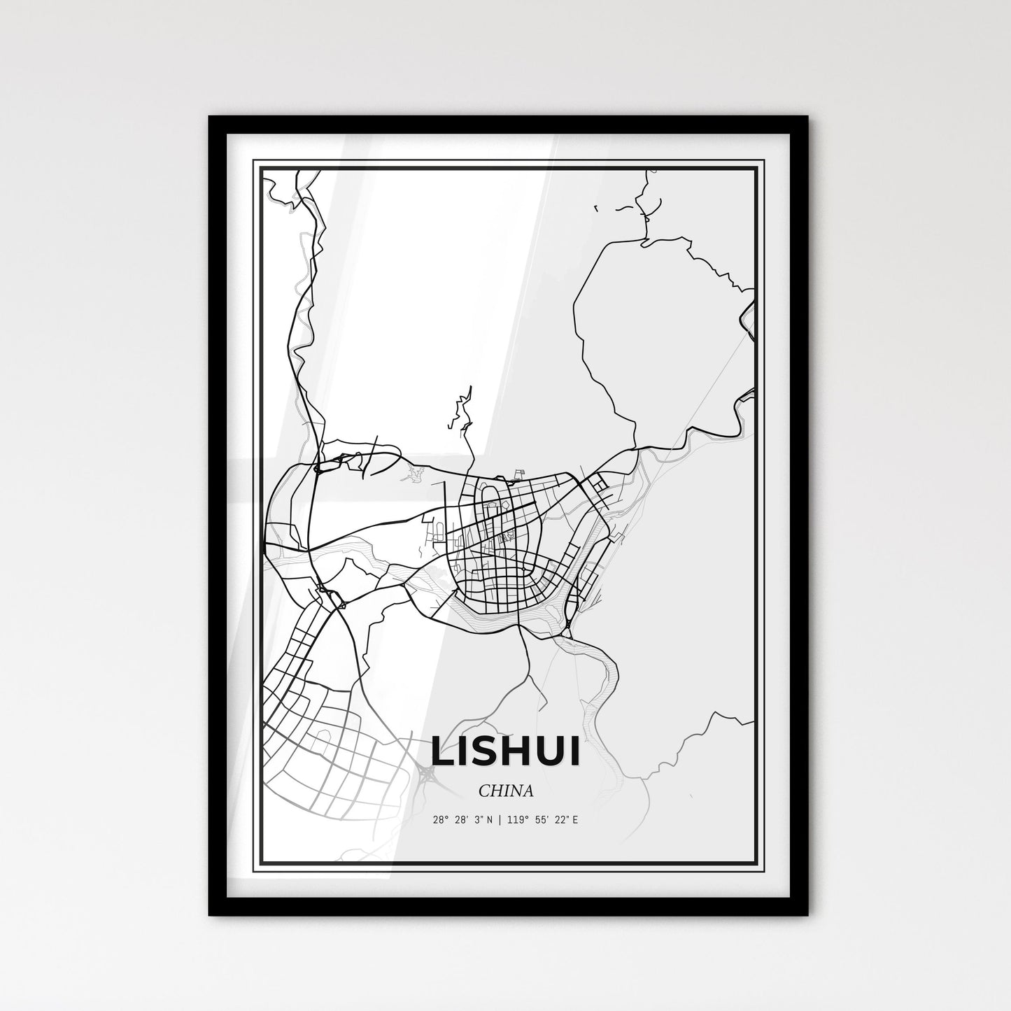 Lishui China - Scandinavian Style City Map for Modern Home Decor