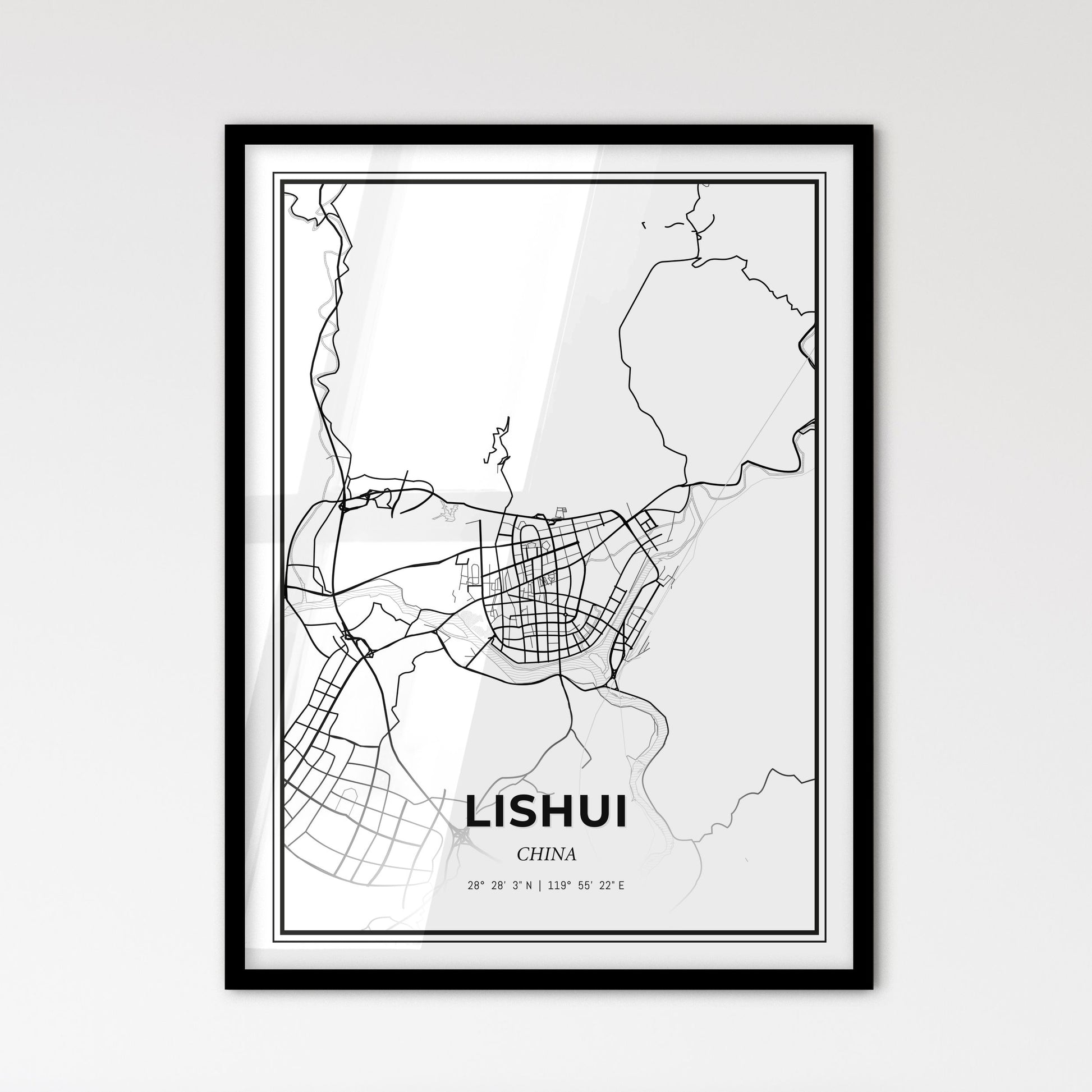 Lishui China - Scandinavian Style City Map for Modern Home Decor
