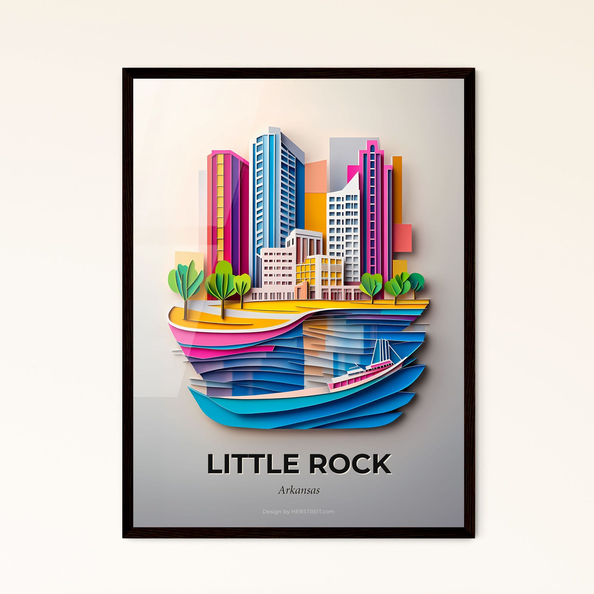 Vivid Little Rock, Arkansas - a paper cut of a city with a boat