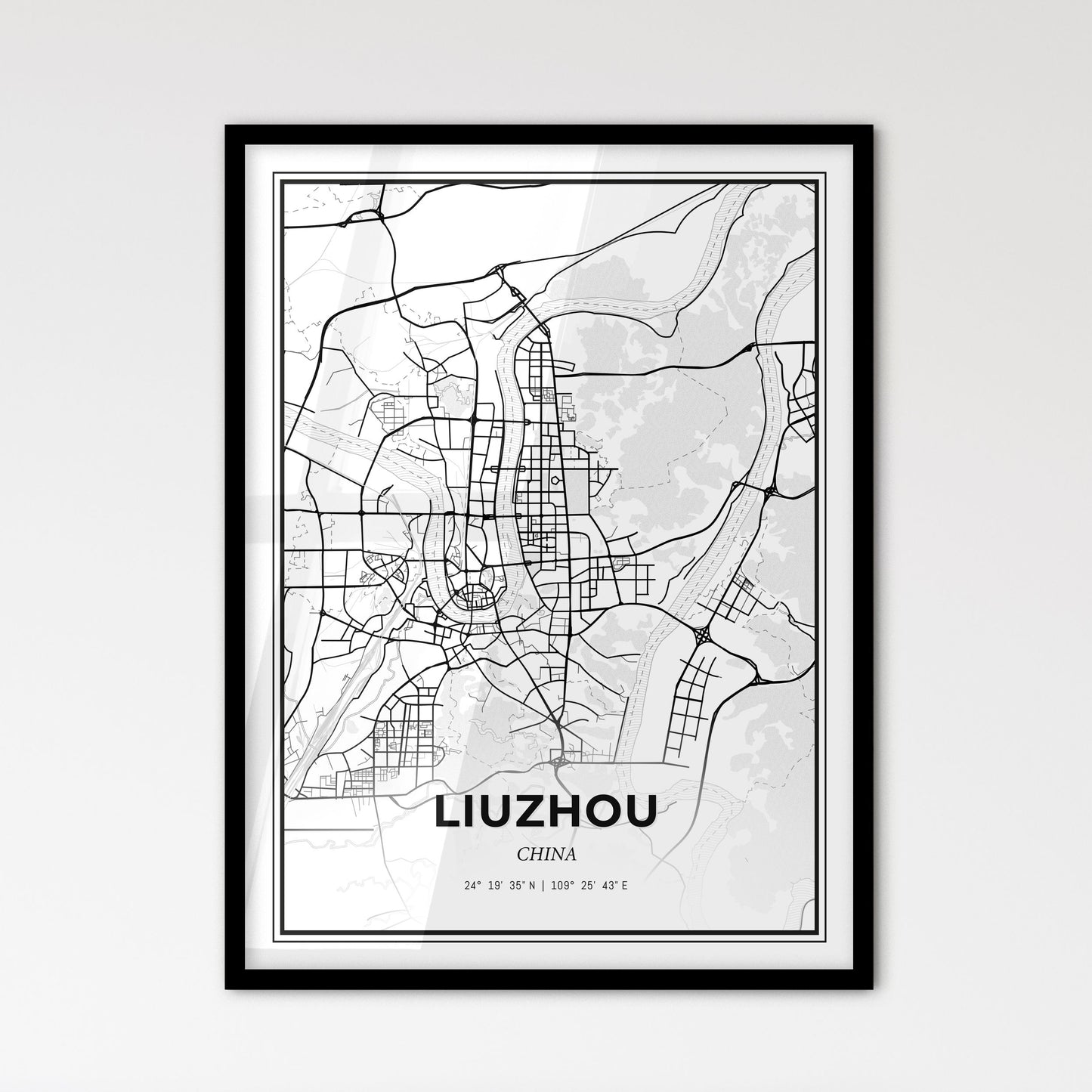 Liuzhou China - Scandinavian Style City Map for Modern Home Decor
