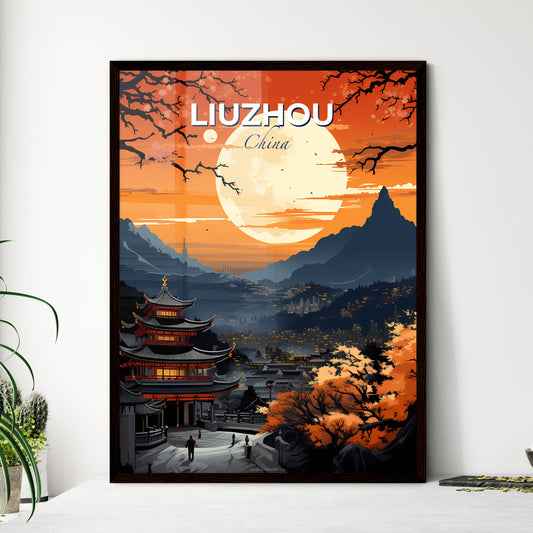 Stunning Cityscape Art: Vibrant Liuzhou Skyline with Majestic Lunar Glow Default Title