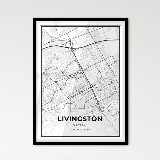 Livingston Scotland - Scandinavian Style City Map for Modern Home Decor