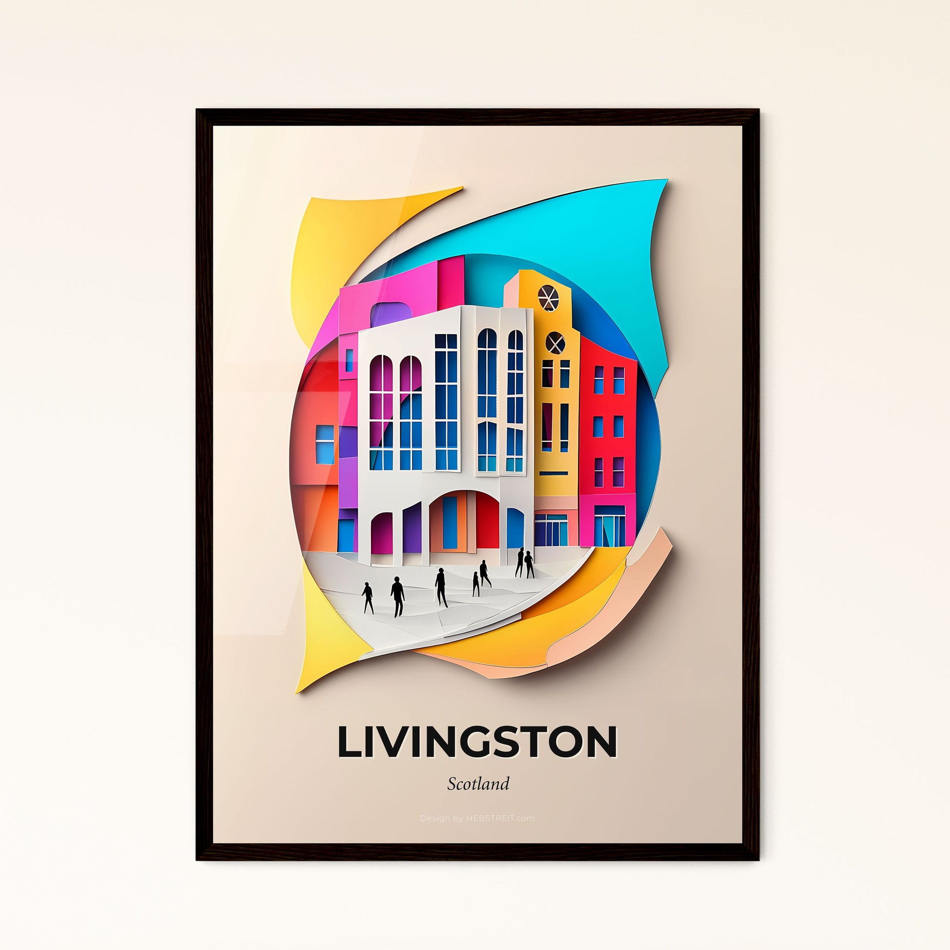 Vivid Livingston, Scotland - a paper cut of a building with people walking in front of it