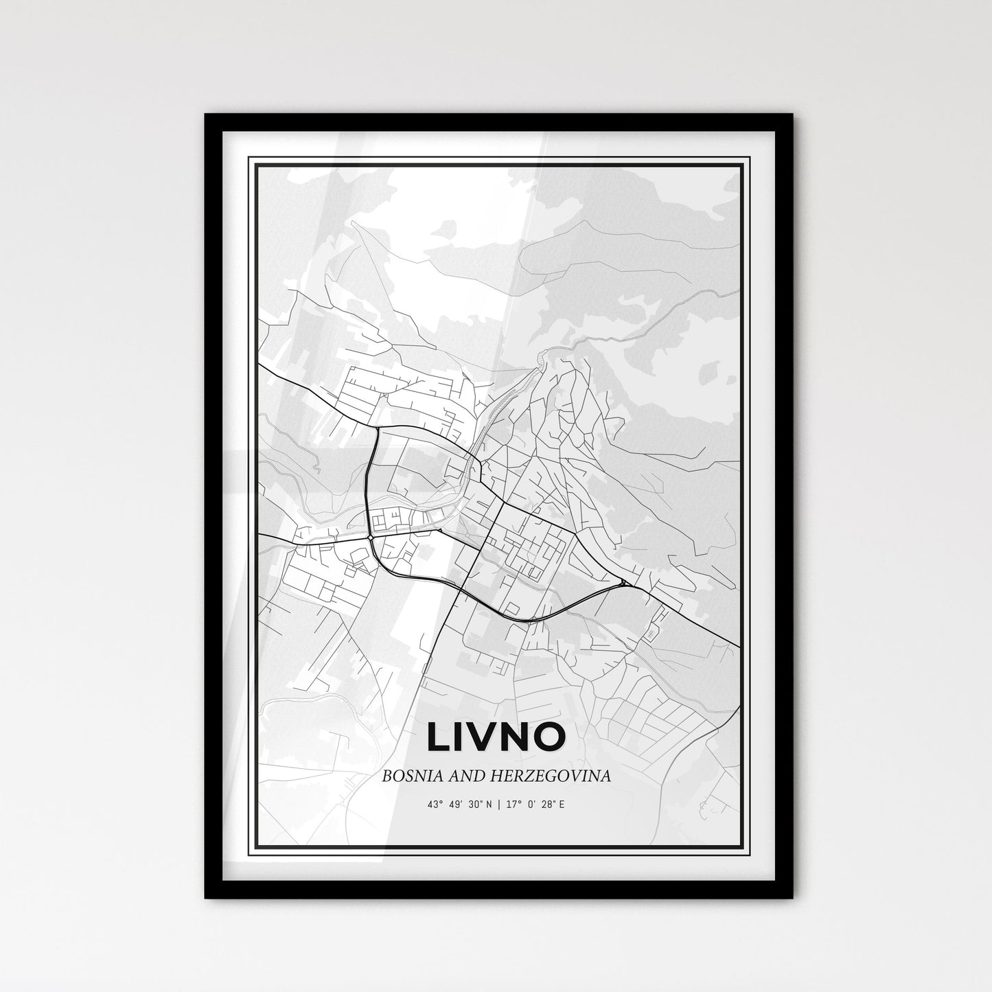 Livno Bosnia and Herzegovina - Scandinavian Style City Map for Modern Home Decor
