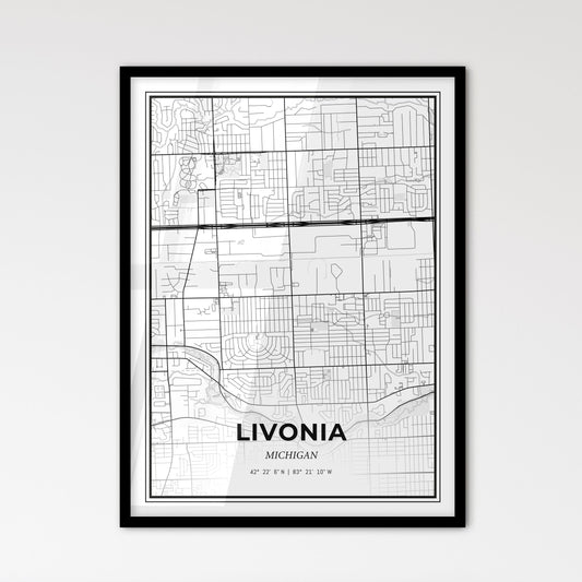 Livonia Michigan - Scandinavian Style City Map for Modern Home Decor