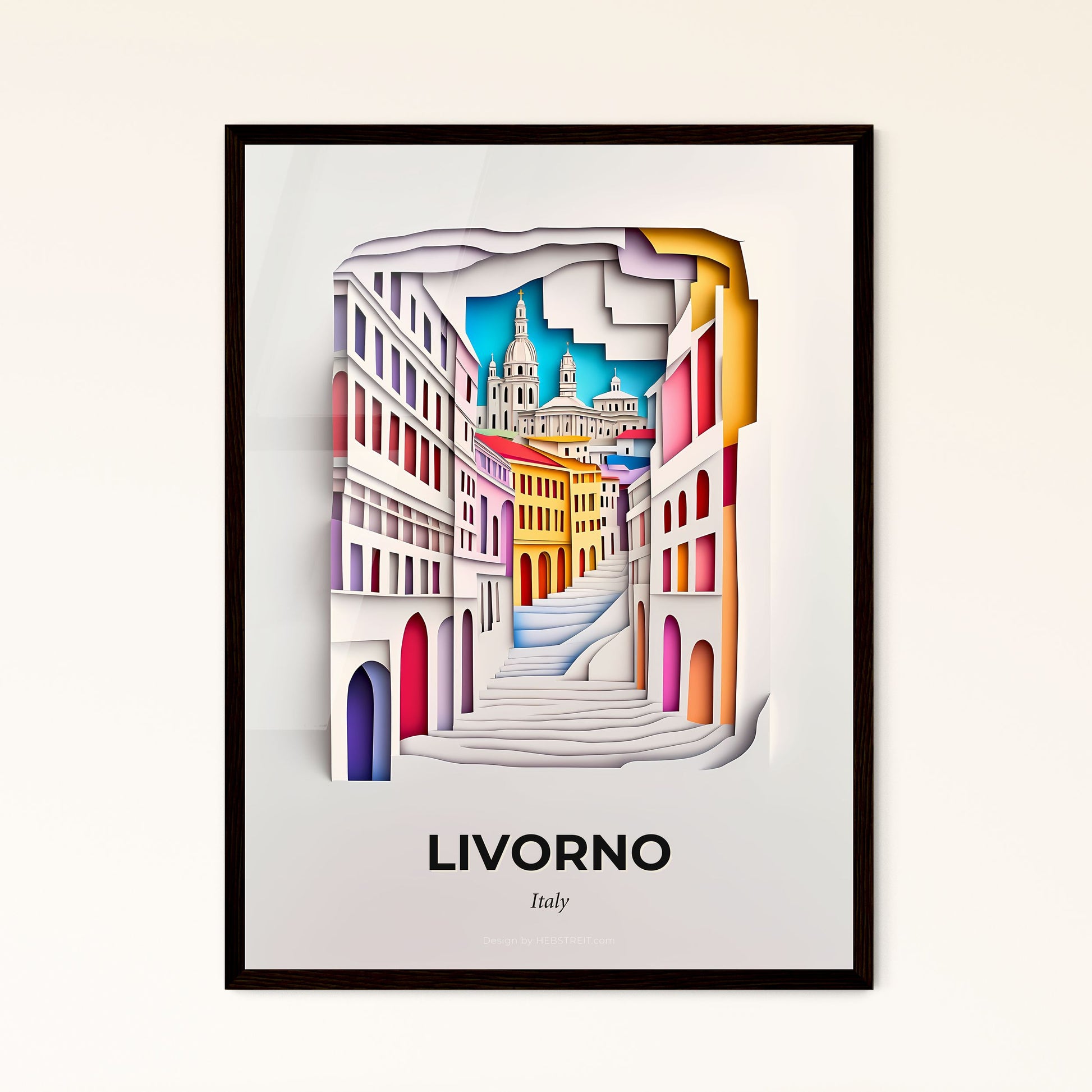 Vivid Livorno, Italy - a paper cut of a city street with a staircase