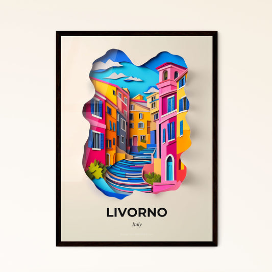 Vivid Livorno, Italy - a colorful city with stairs and a sky background