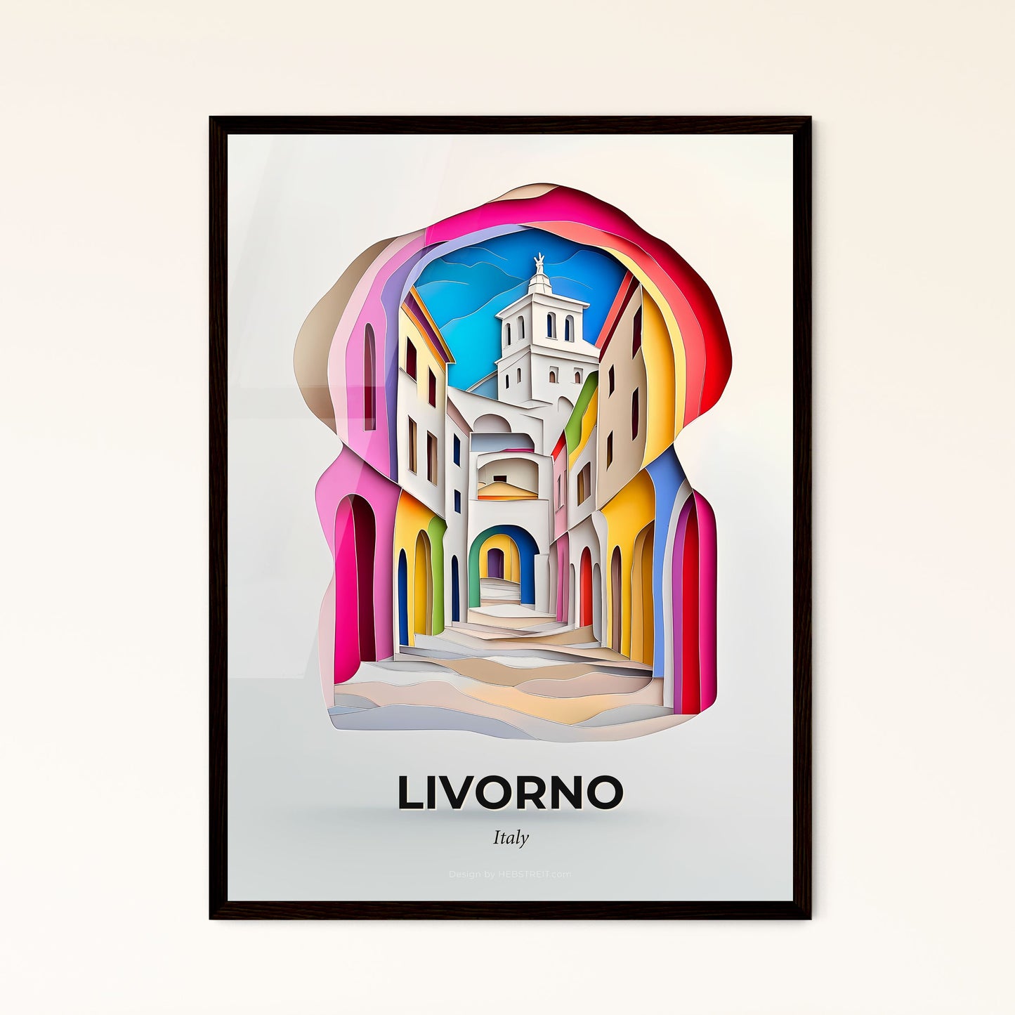 Vivid Livorno, Italy - a paper cut of a church with a clock tower