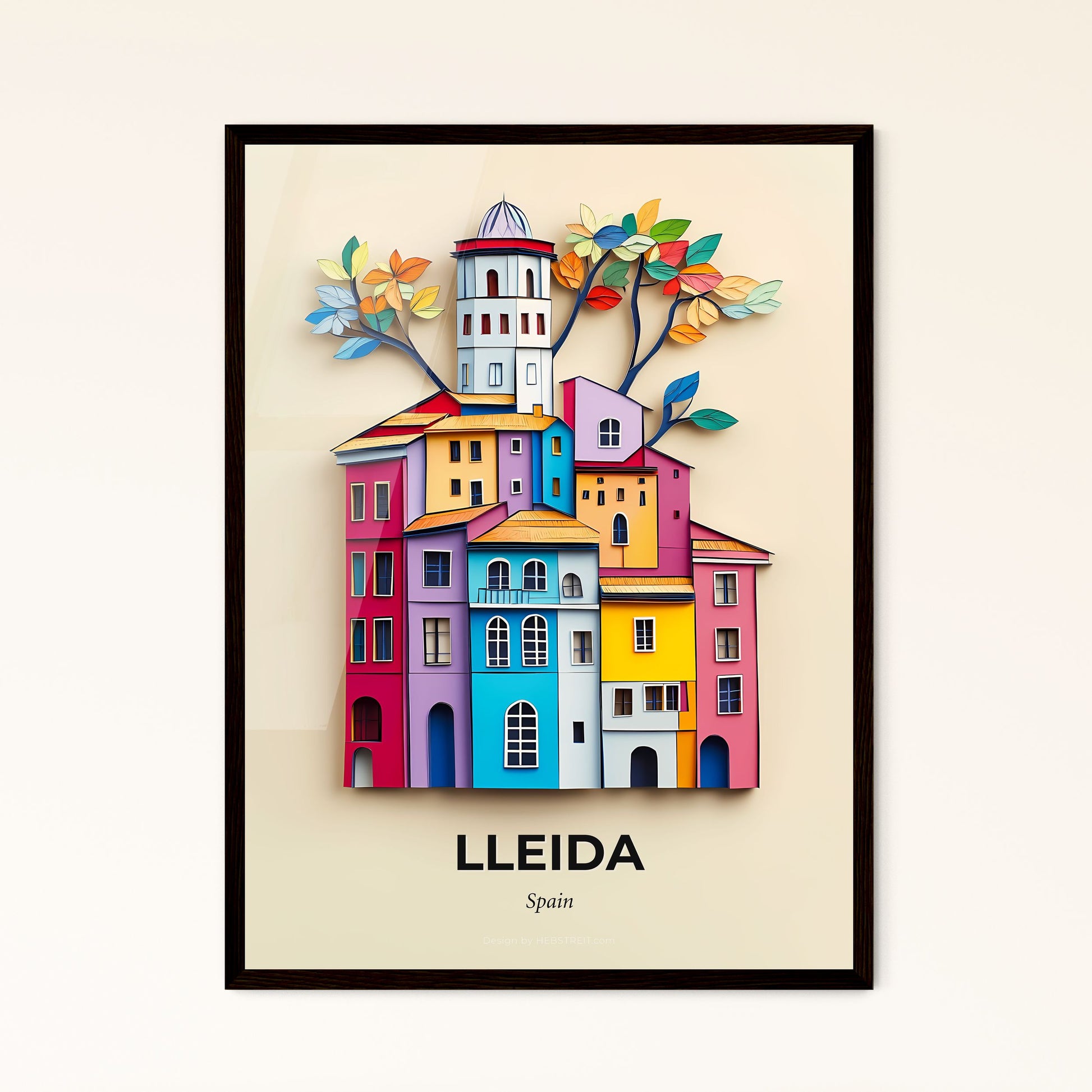 Vivid Lleida, Spain - a colorful building with a clock tower and a tree