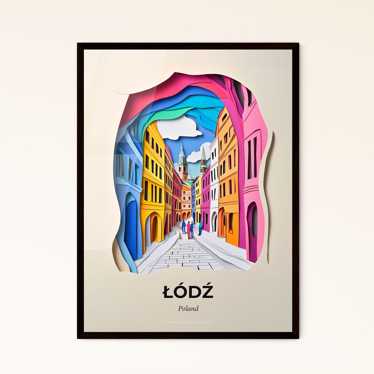 Vivid Łódź, Poland - a paper cut of a city street with people walking