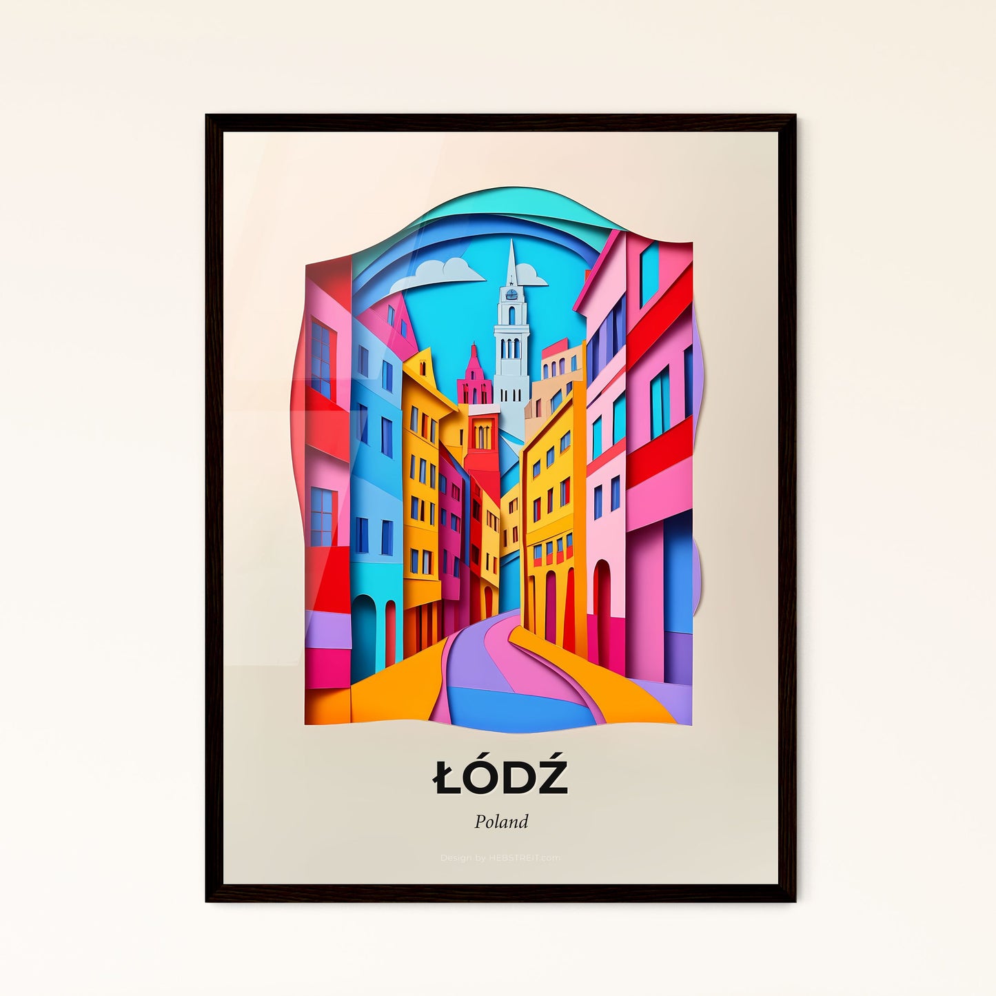 Vivid Łódź, Poland - a paper cut of a city street with a clock tower