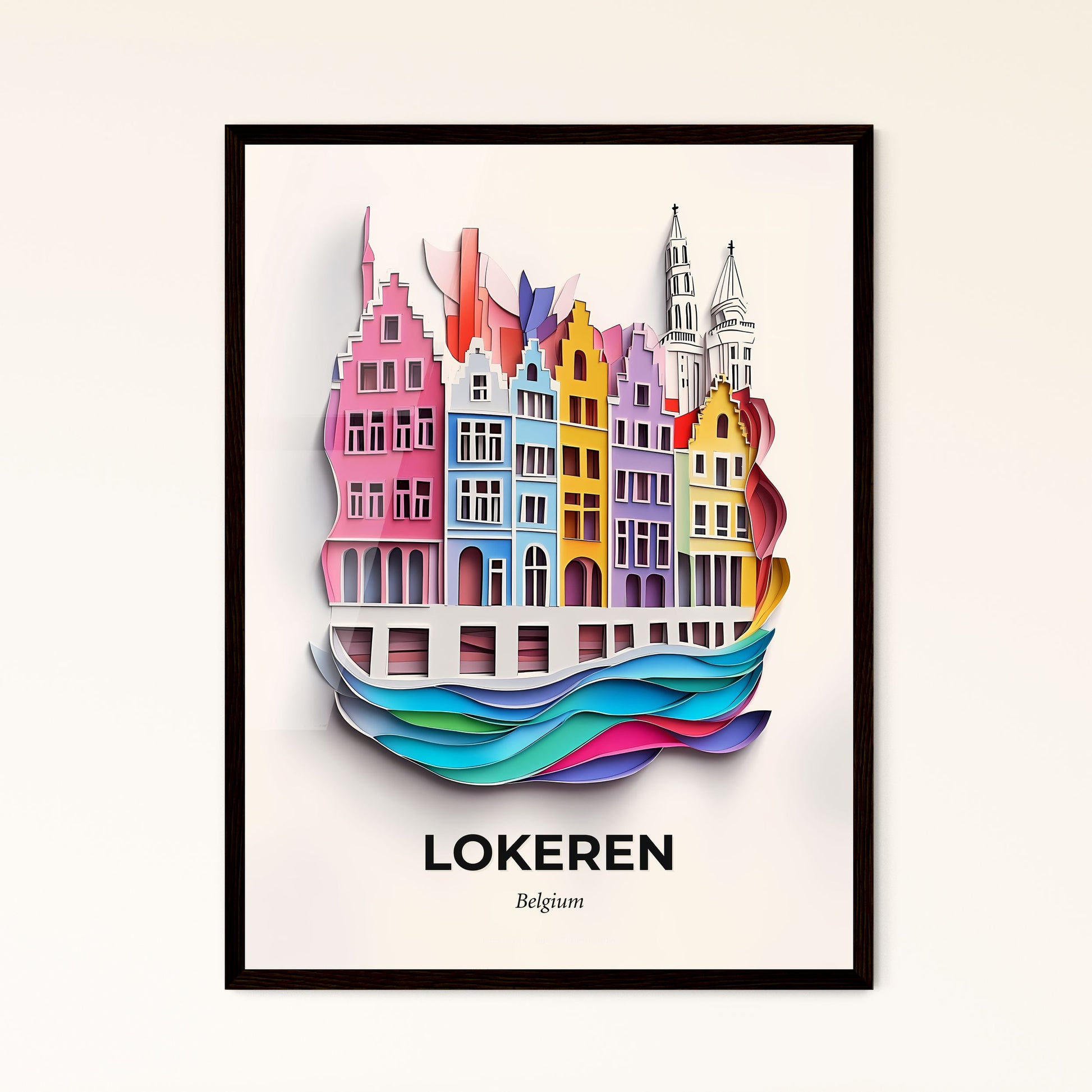 Vivid Lokeren, Belgium - a paper cut of a city with a rainbow wave