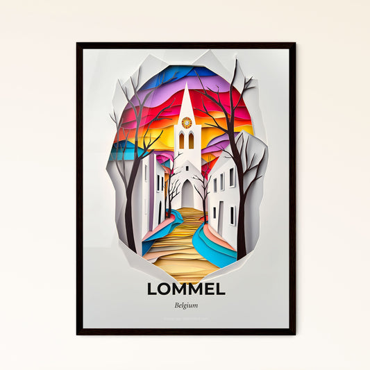 Vivid Lommel, Belgium - a paper cut of a church with a clock on it