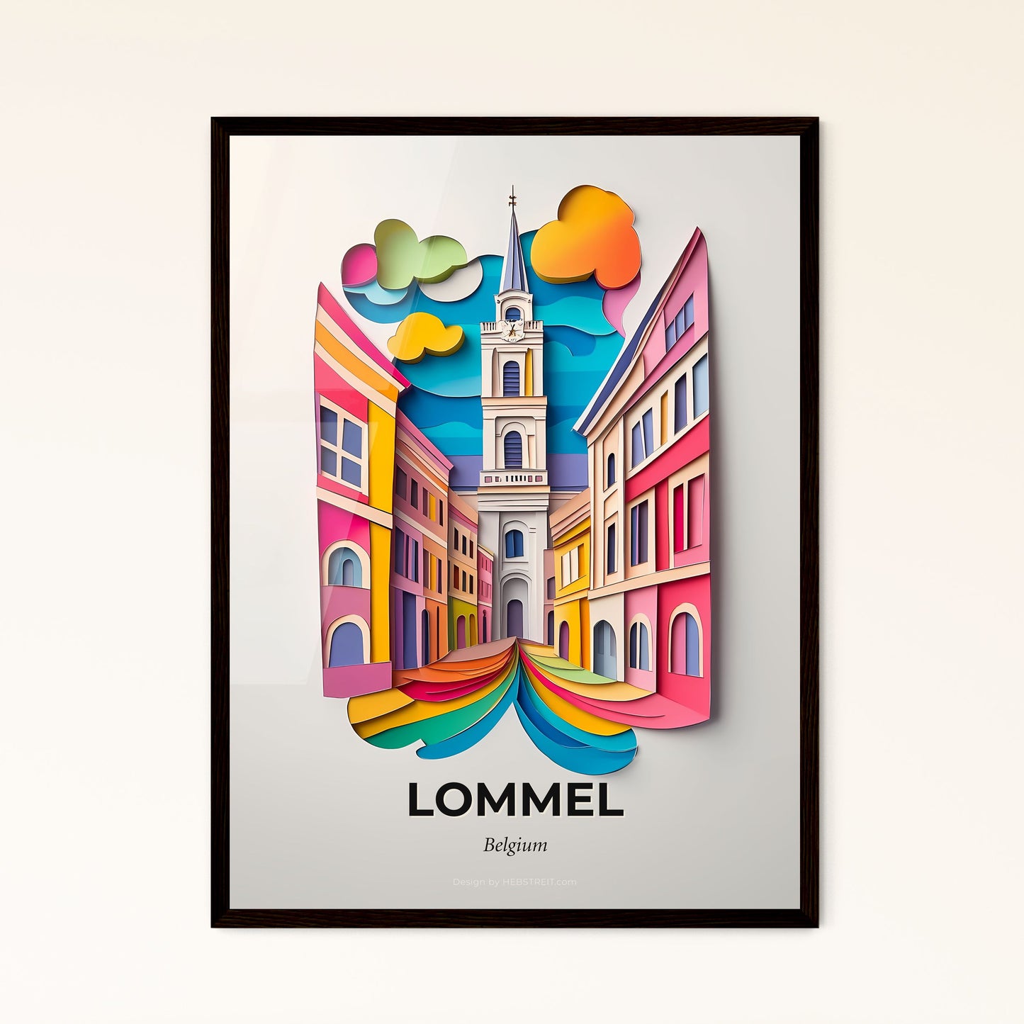 Vivid Lommel, Belgium - a paper cut of a city with a clock tower