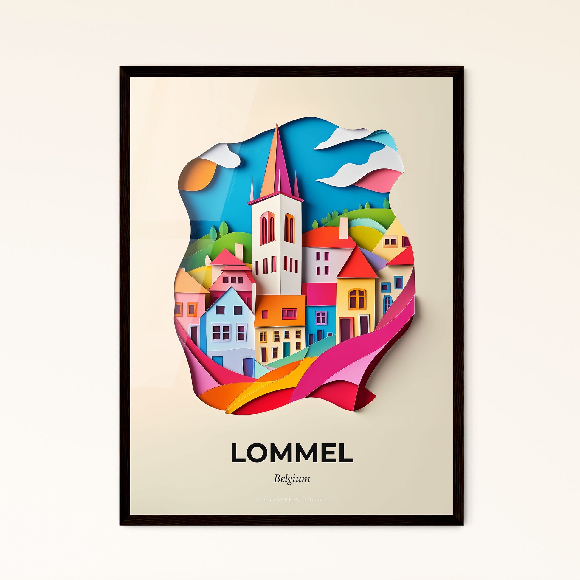 Vivid Lommel, Belgium - a paper cut of a city with a church