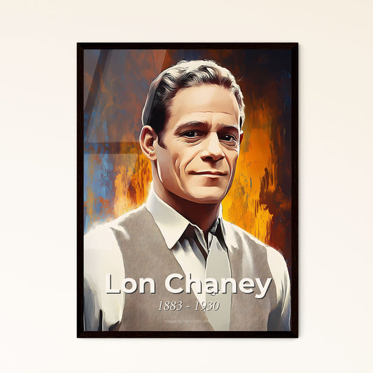 Portrait of Lon Chaney, 1883 - 1930. Impressionistic painting of a man in a vest.