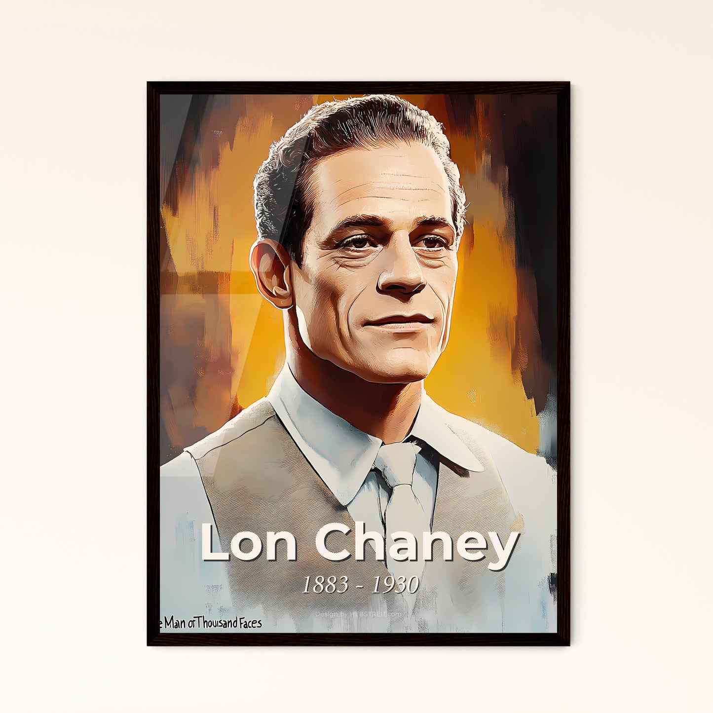 Portrait of Lon Chaney, 1883 - 1930. Impressionistic painting of a man in a vest and tie.