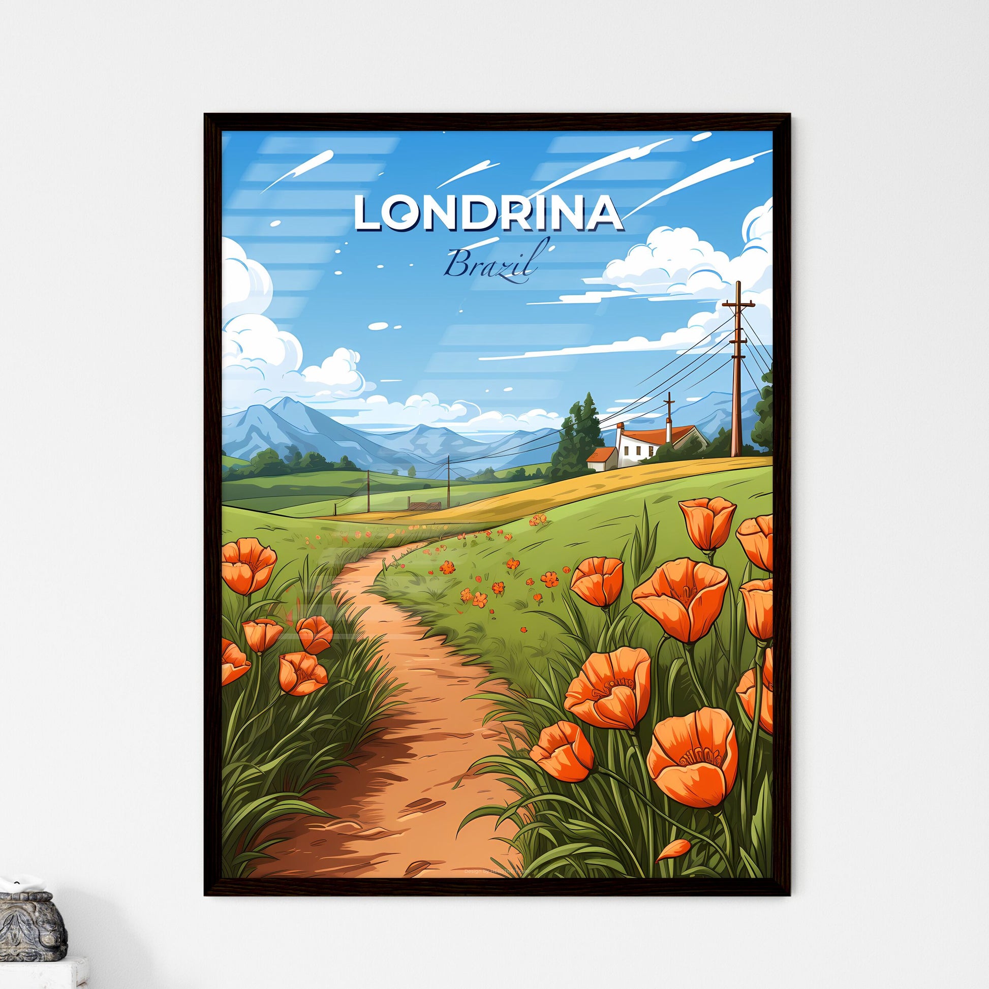 Painting Londrina Brazil Skyline Dirt Path Field Flowers Painting Art Vibrant Default Title