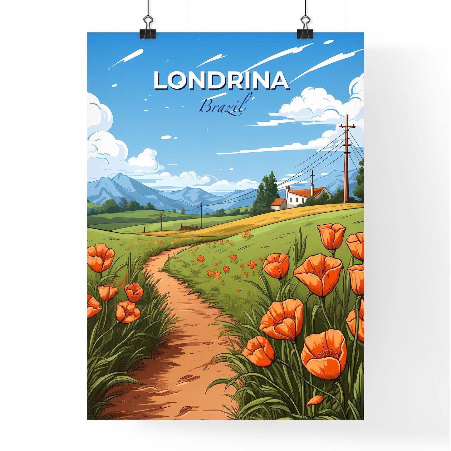 Painting Londrina Brazil Skyline Dirt Path Field Flowers Painting Art Vibrant Default Title