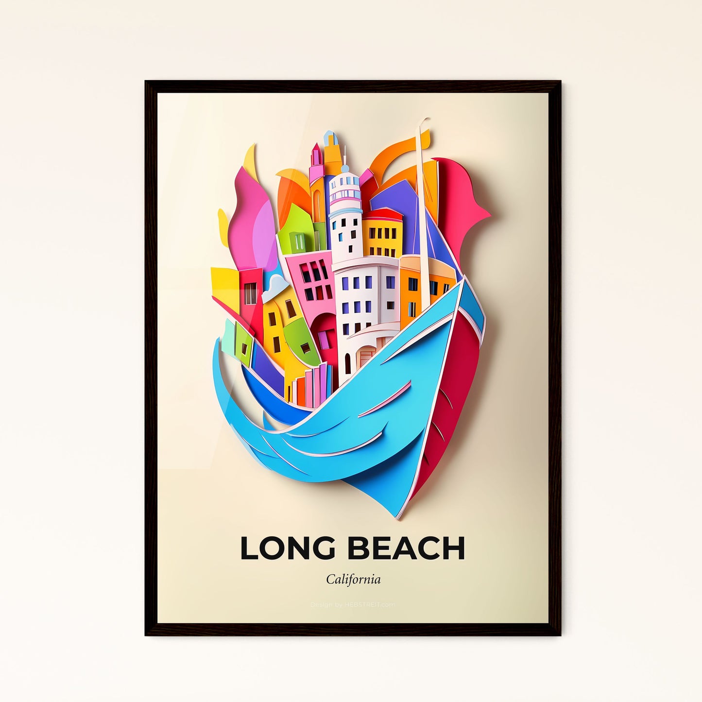 Vivid Long Beach, California - a paper cut of a city with a bird flying over it