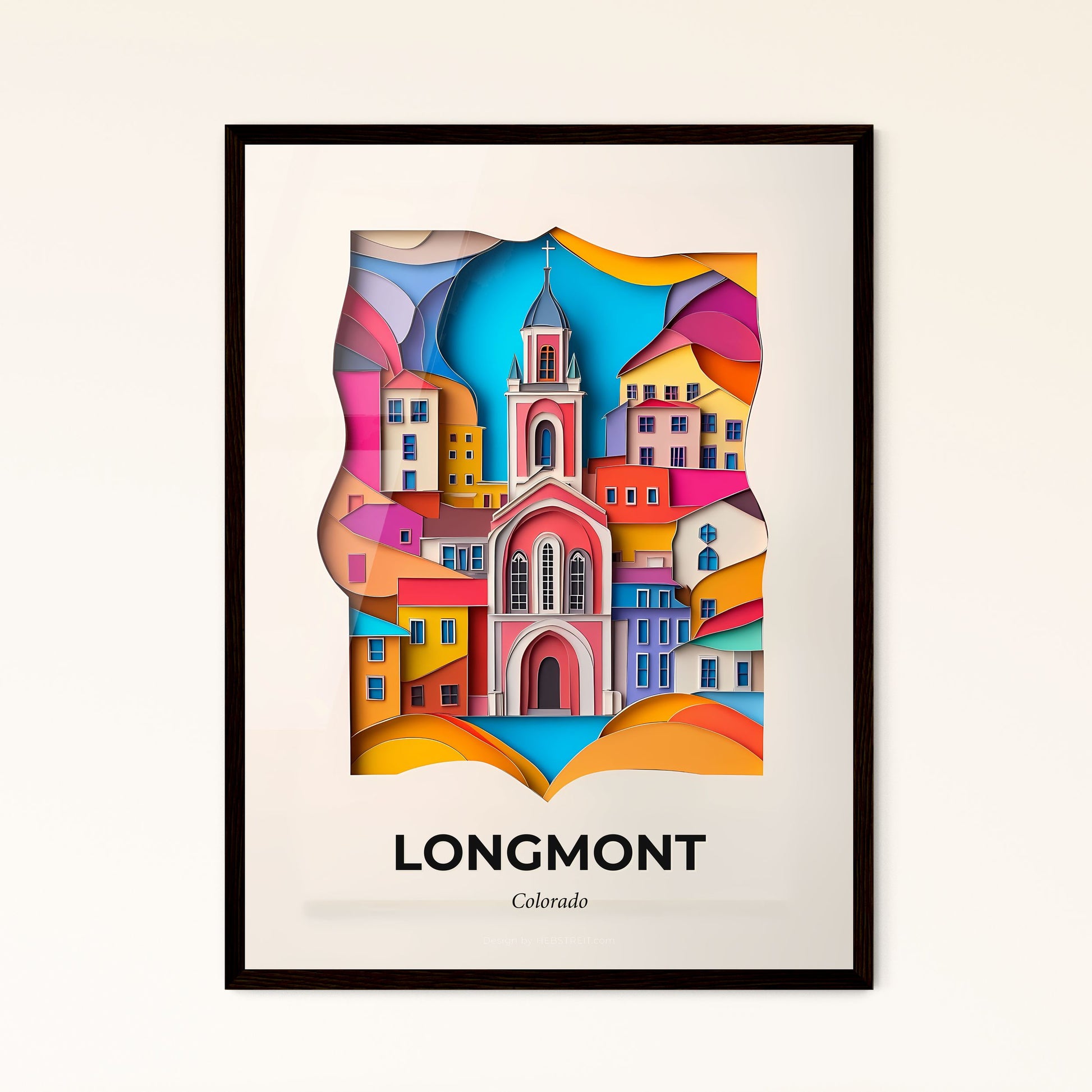 Vivid Longmont, Colorado - a paper cut of a church with a clock tower