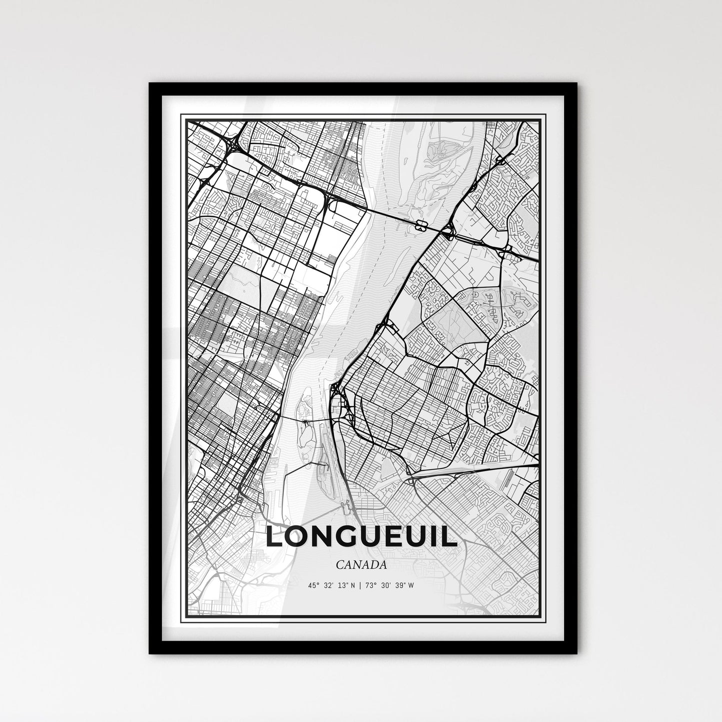 Longueuil Canada - Scandinavian Style City Map for Modern Home Decor