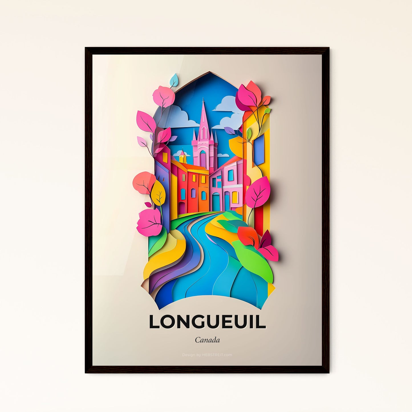 Vivid Longueuil, Canada - a paper cut of a city with a river