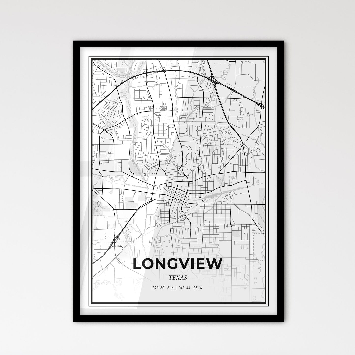 Longview Texas - Scandinavian Style City Map for Modern Home Decor