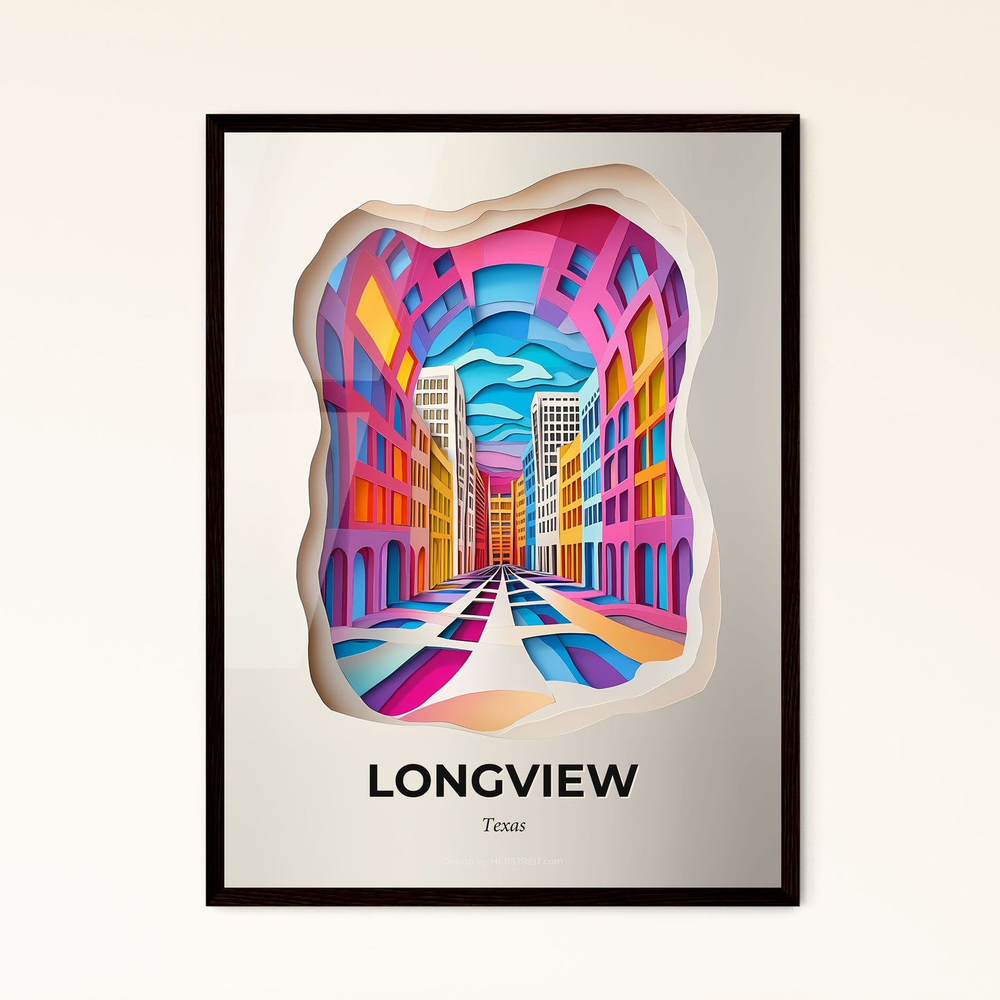 Vivid Longview, Texas - a paper cut of a city with a clock tower