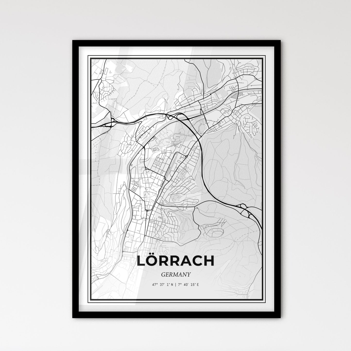 Lorrach Germany - Scandinavian Style City Map for Modern Home Decor