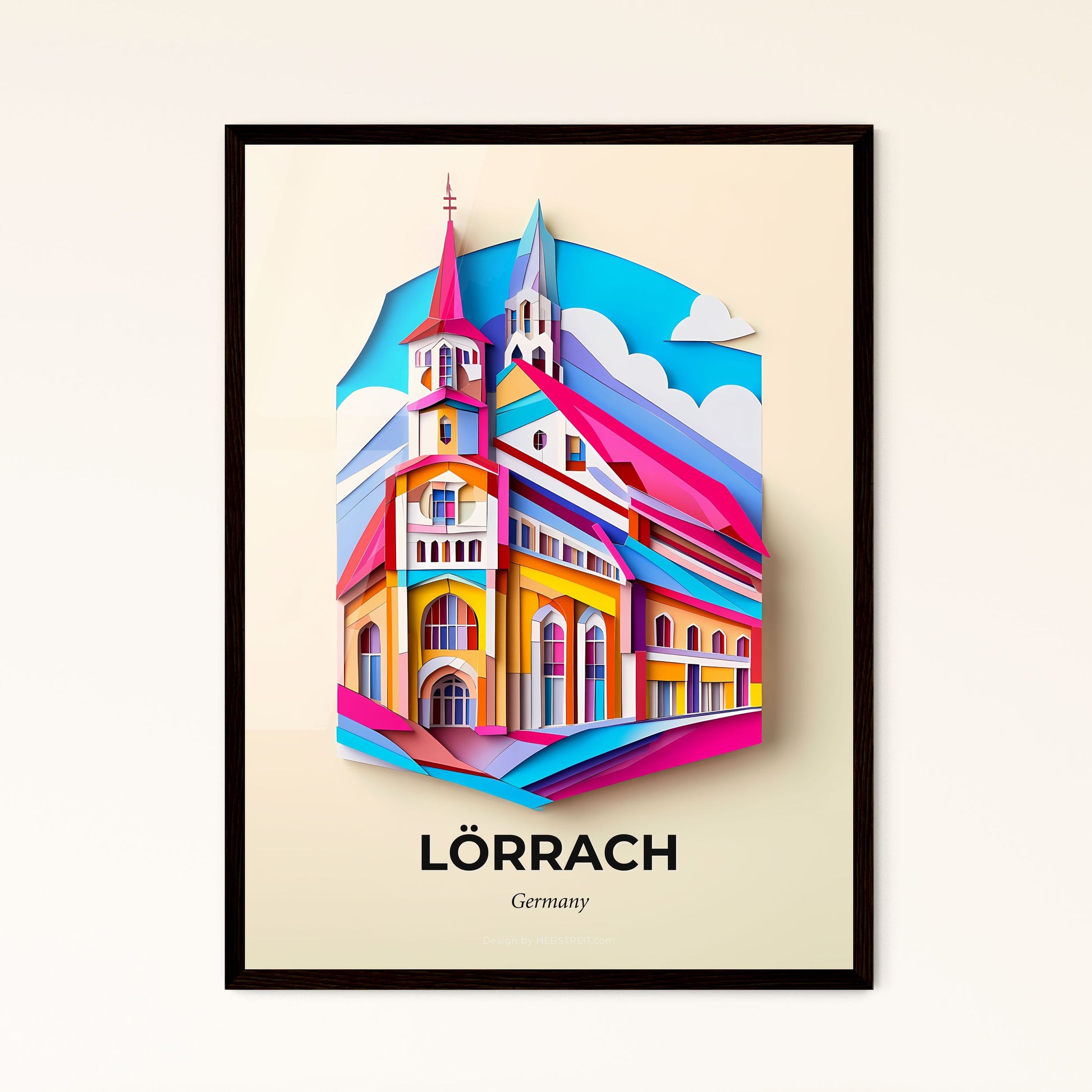 Vivid Lorrach, Germany - a colorful church with a steeple on a hill