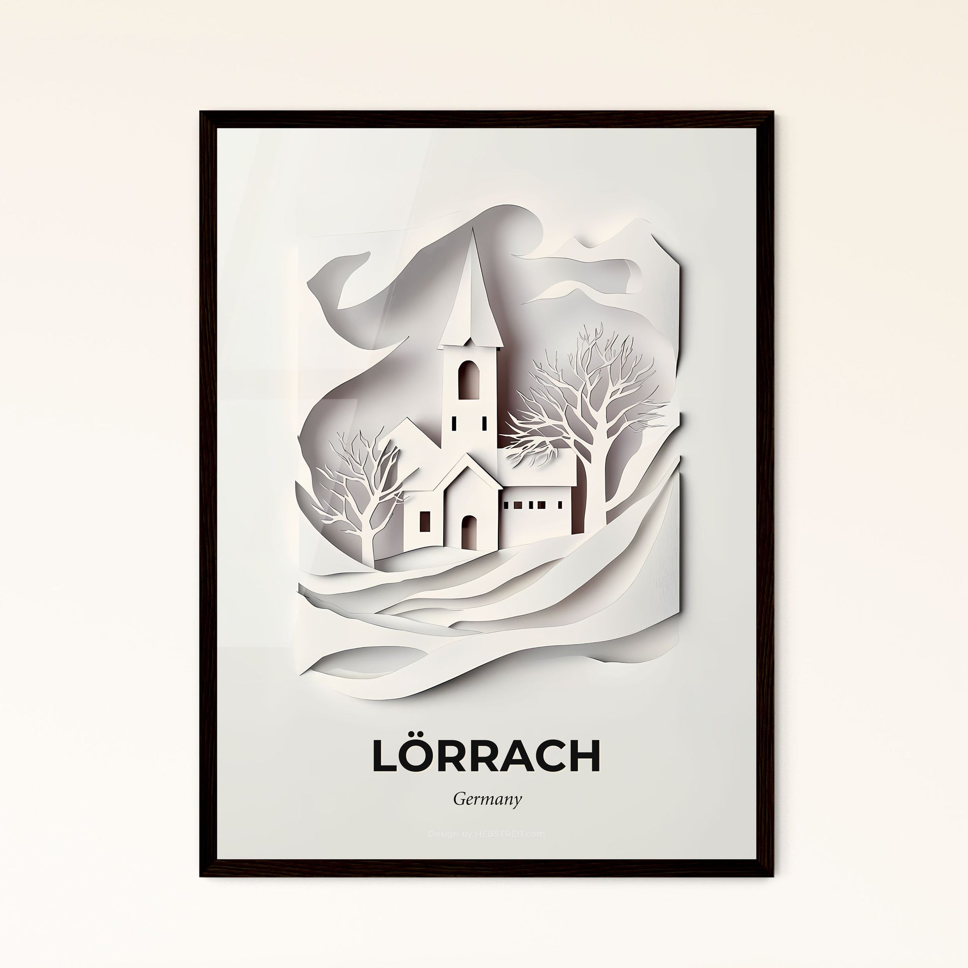 Vivid Lorrach, Germany - a paper cut of a church and a tree