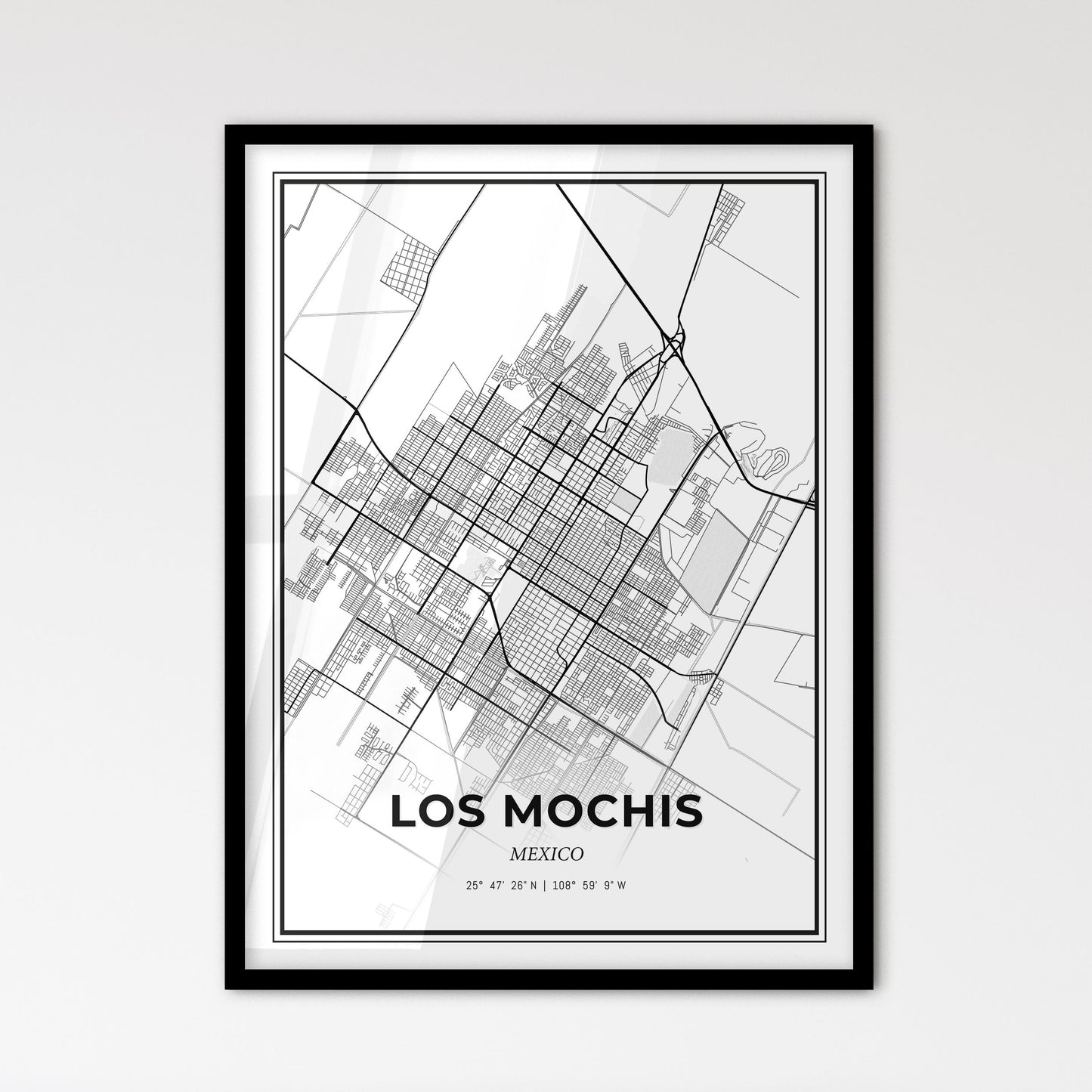 Los Mochis Mexico - Scandinavian Style City Map for Modern Home Decor