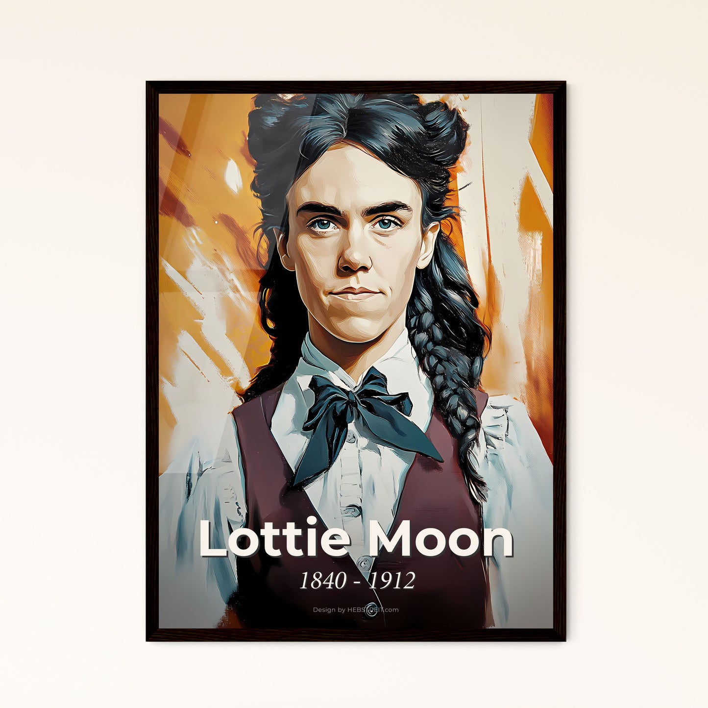 Portrait of Lottie Moon, 1840 - 1912. Impressionistic painting of a woman with braided hair and a bow tie.