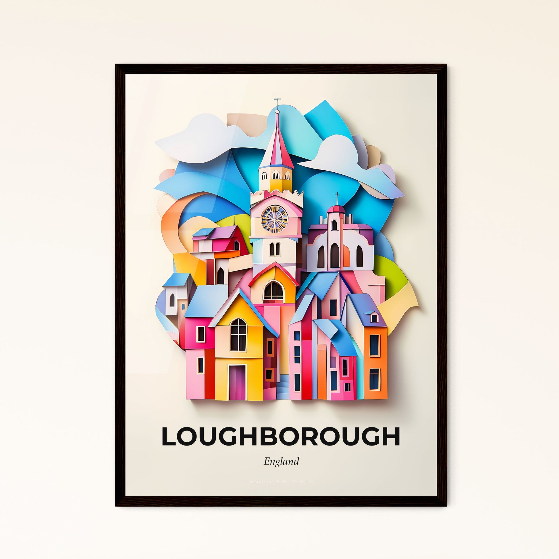 Vivid Loughborough, England - a paper cut of a church with a clock tower