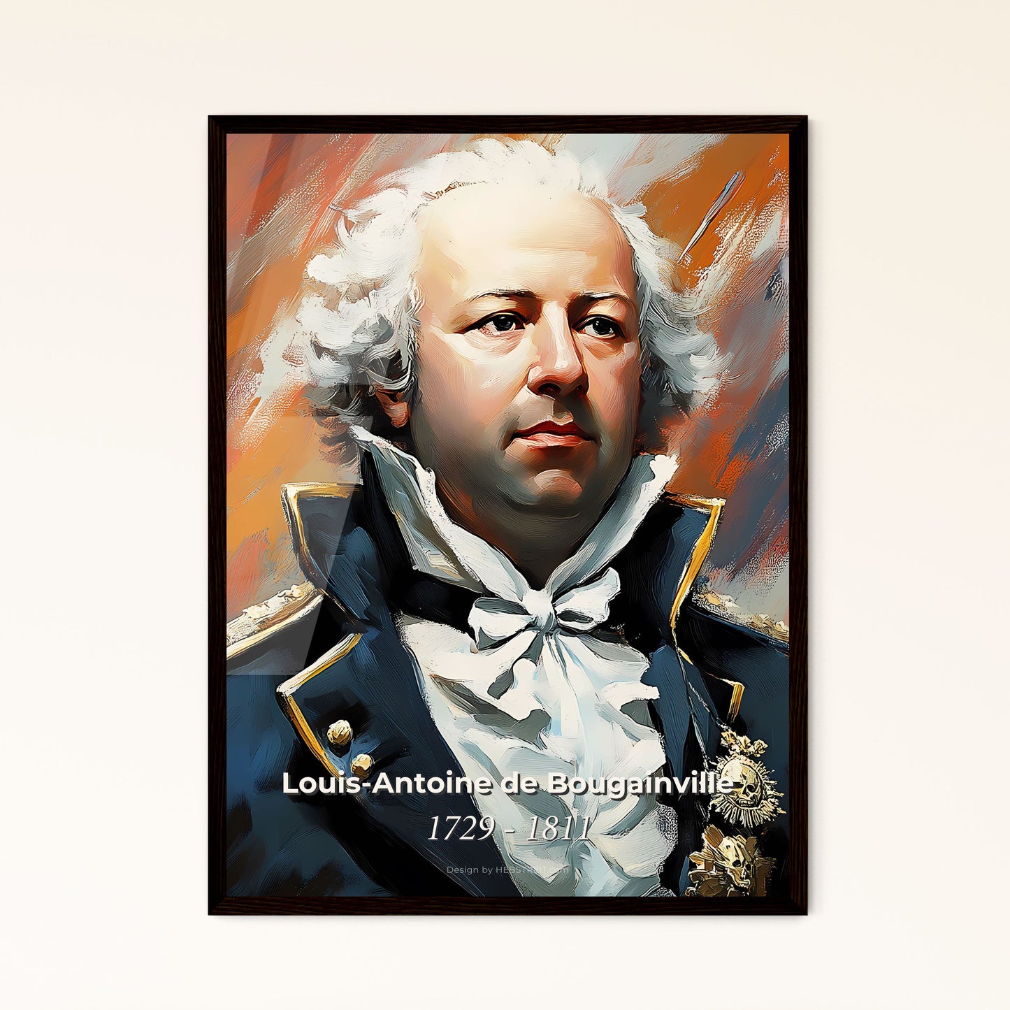 Portrait of Louis-Antoine de Bougainville, 1729 - 1811. Impressionistic painting of a man in a military uniform.