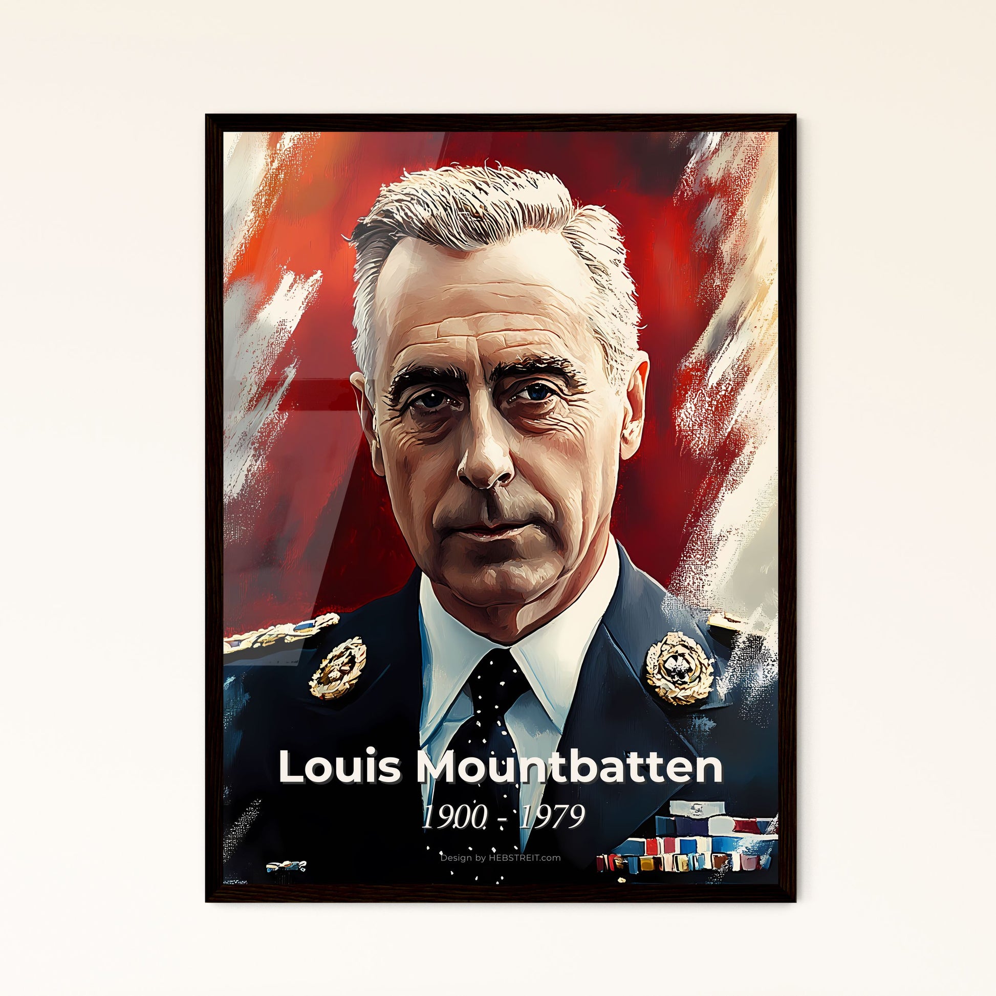 Portrait of Louis Mountbatten, 1900 - 1979. Impressionistic painting of a man in a military uniform.