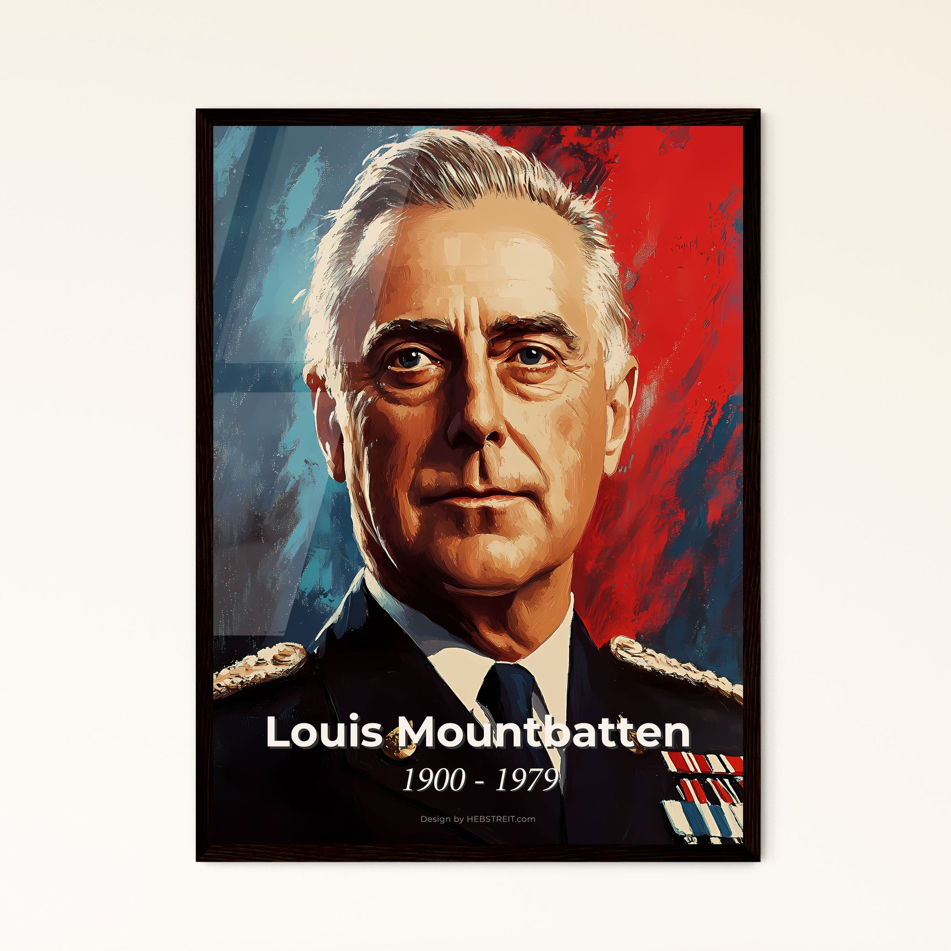 Portrait of Louis Mountbatten, 1900 - 1979. Impressionistic painting of a man in a military uniform.