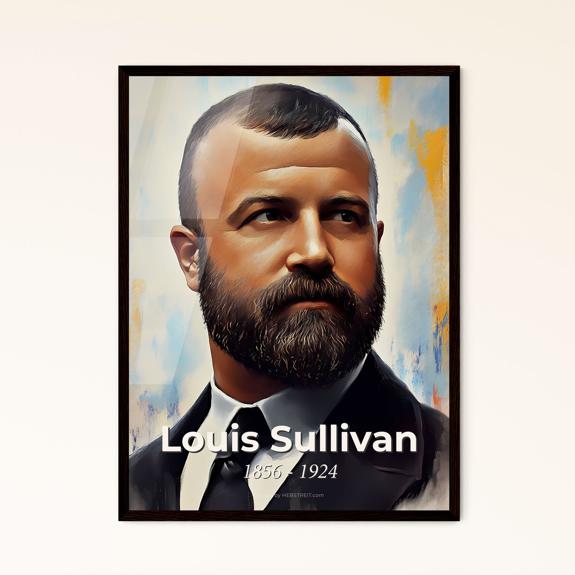 Portrait of Louis Sullivan, 1856 - 1924. Impressionistic painting of a man with a beard and mustache.