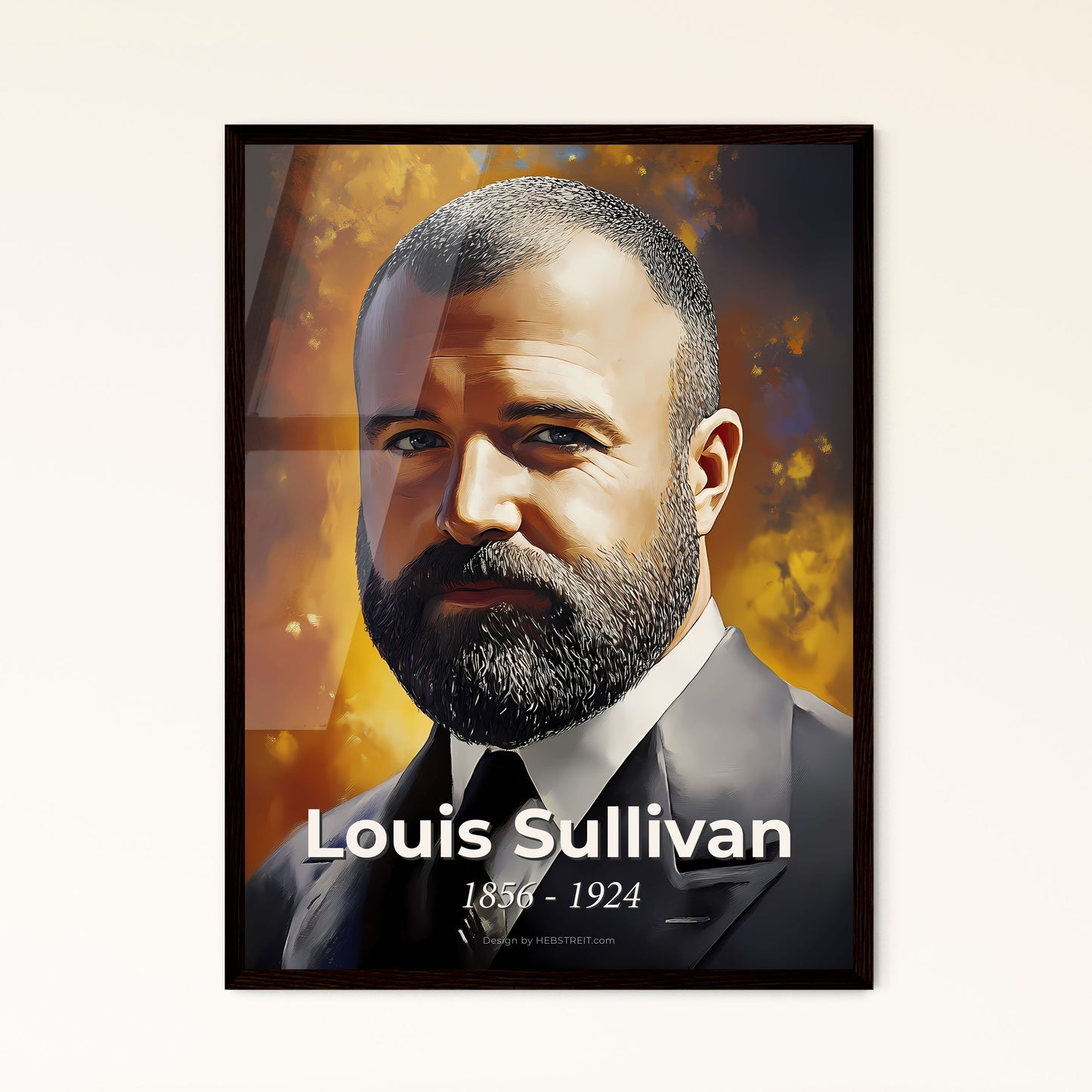 Portrait of Louis Sullivan, 1856 - 1924. Impressionistic painting of a man with a beard.