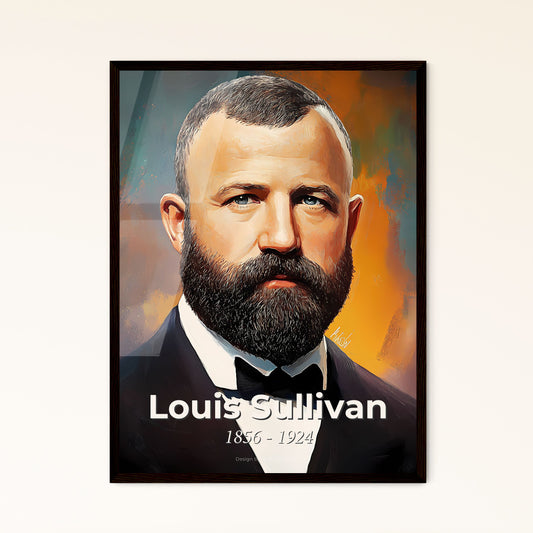 Portrait of Louis Sullivan, 1856 - 1924. Impressionistic painting of a man with a beard and mustache.