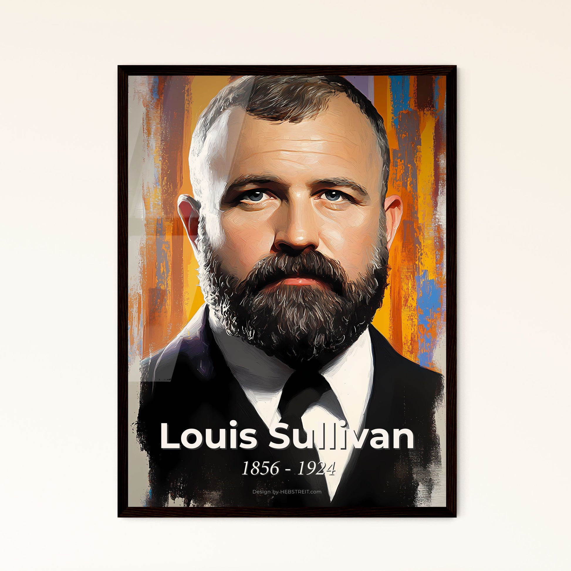 Portrait of Louis Sullivan, 1856 - 1924. Impressionistic painting of a man with a beard.