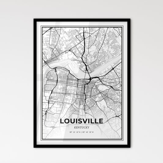 Louisville Kentucky - Scandinavian Style City Map for Modern Home Decor