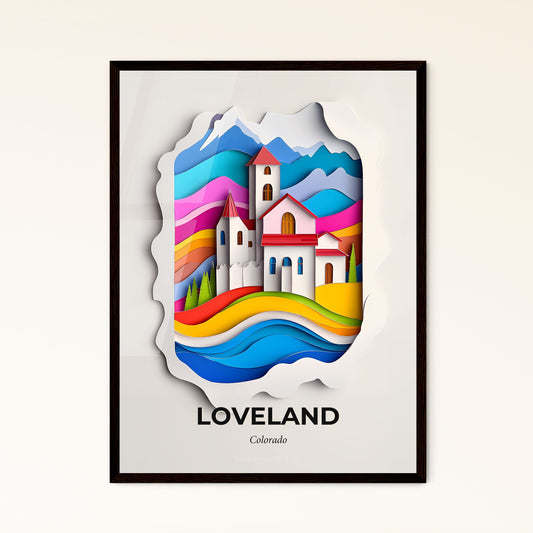 Vivid Loveland, Colorado - a paper cut of a church in a field