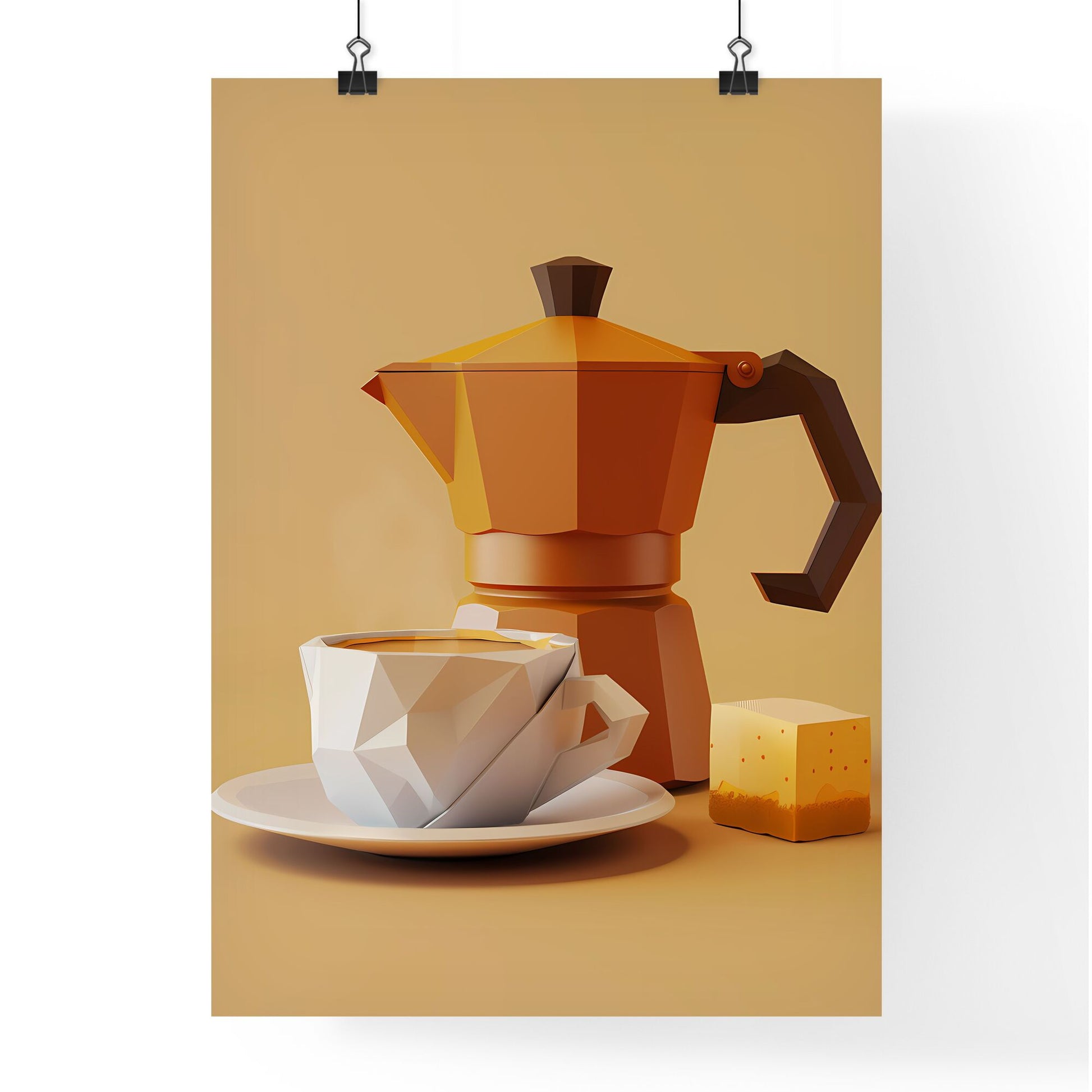 Low poly colorful vibrant cubism origami paper craft 16K UHD studio lighting coffee mocha pot cheese cake coffee cup digital art coffee pot coffee cup top Default Title