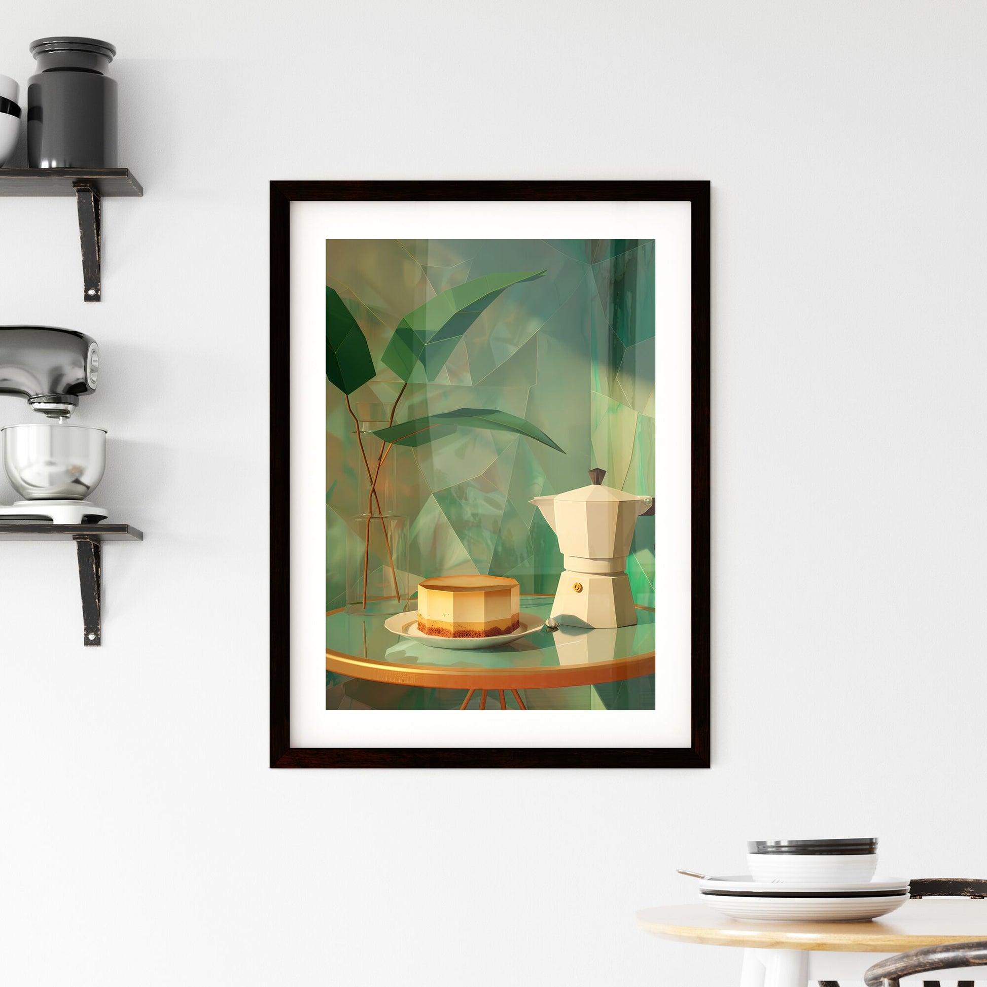 Origami Cubist Still Life: Low Poly Coffee Pot and Cheesecake, UHD 16K Default Title