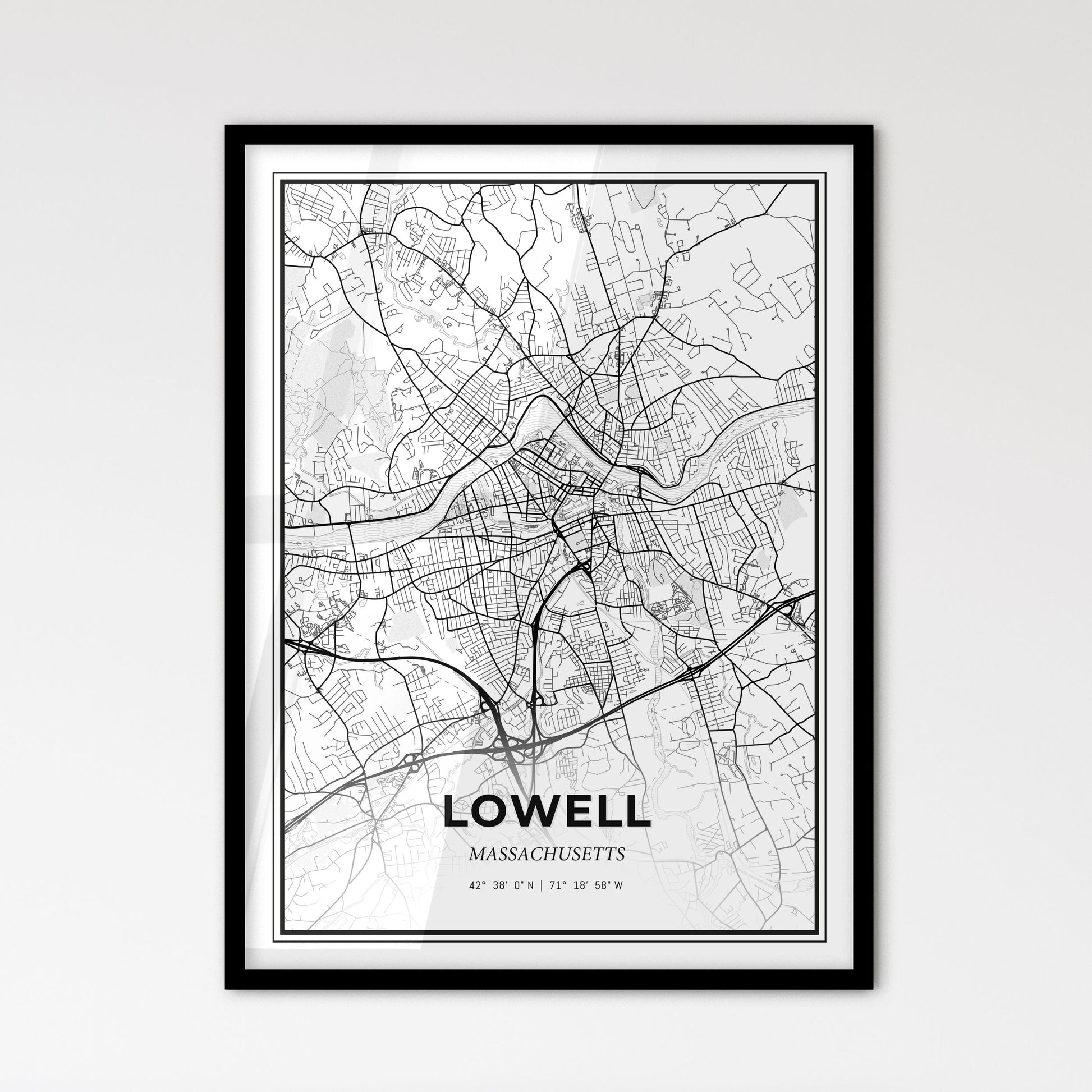 Lowell Massachusetts - Scandinavian Style City Map for Modern Home Decor