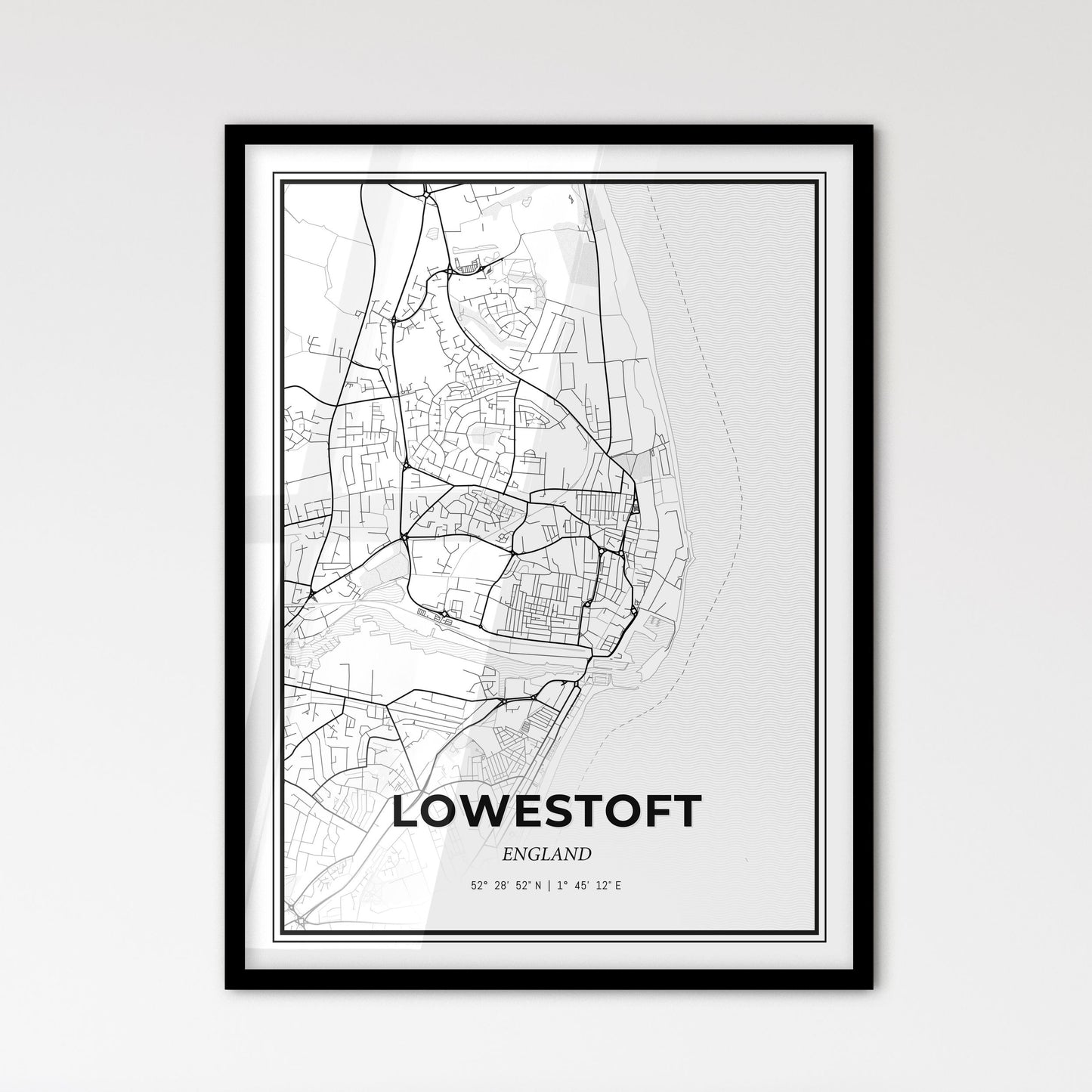 Lowestoft England - Scandinavian Style City Map for Modern Home Decor