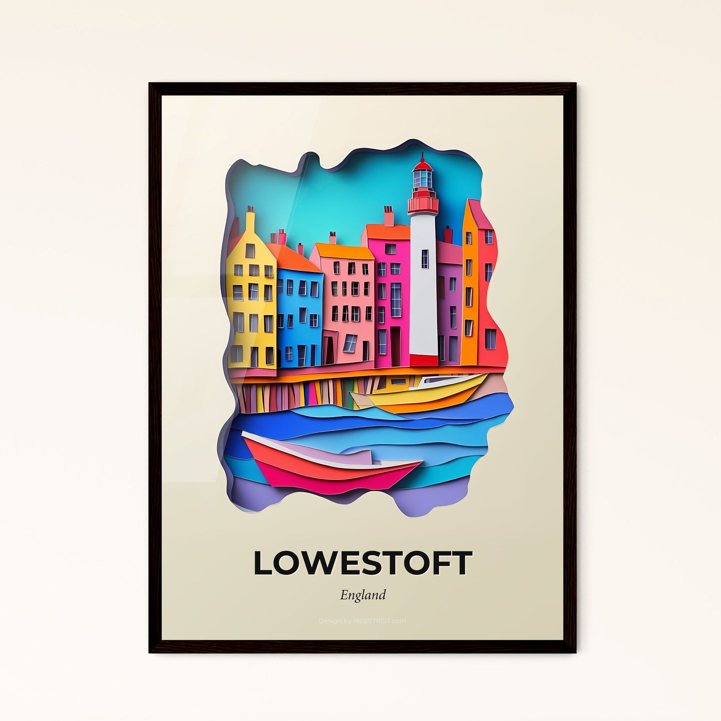 Vivid Lowestoft, England - a paper cut of a city with a lighthouse